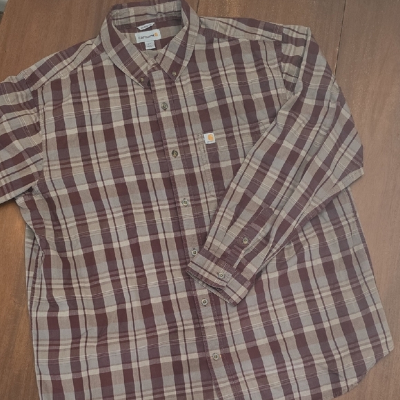 CARHARTT Men's 2XL Plaid LS Shirt Button Down Casual- Brown Maroon - Picture 1 of 6